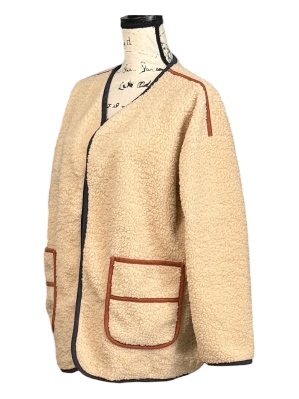 NWT Paper Crane Fluffy Sherpa Teddy Jacket Faux Shearling Cardigan Boho Fall M